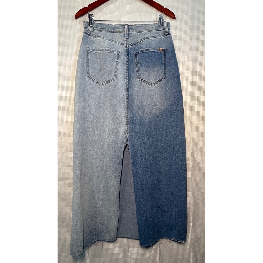 Jessica Simpson‎ Denim Maxi Skirt 8 Blue Two-Tone Raw Hem - Picture 2 of 4